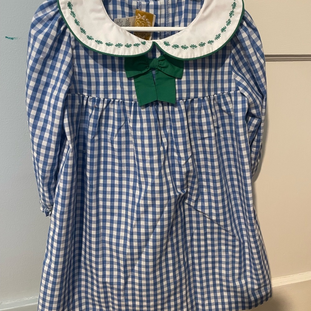 The Beaufort Bonnet Company Blue and White Gingham Dress with Green Accents